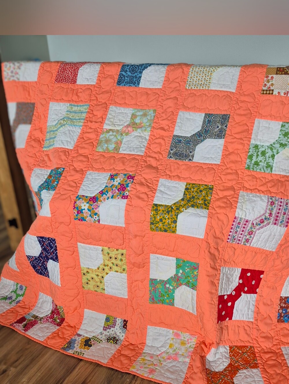 Hand Made Quilt Vibrant Colors 63" X 74"